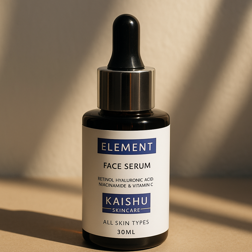 Kaishu Skin Moisturizing Serum 30ml bottle with retinol, hyaluronic acid, niacinamide and vitamin C for men